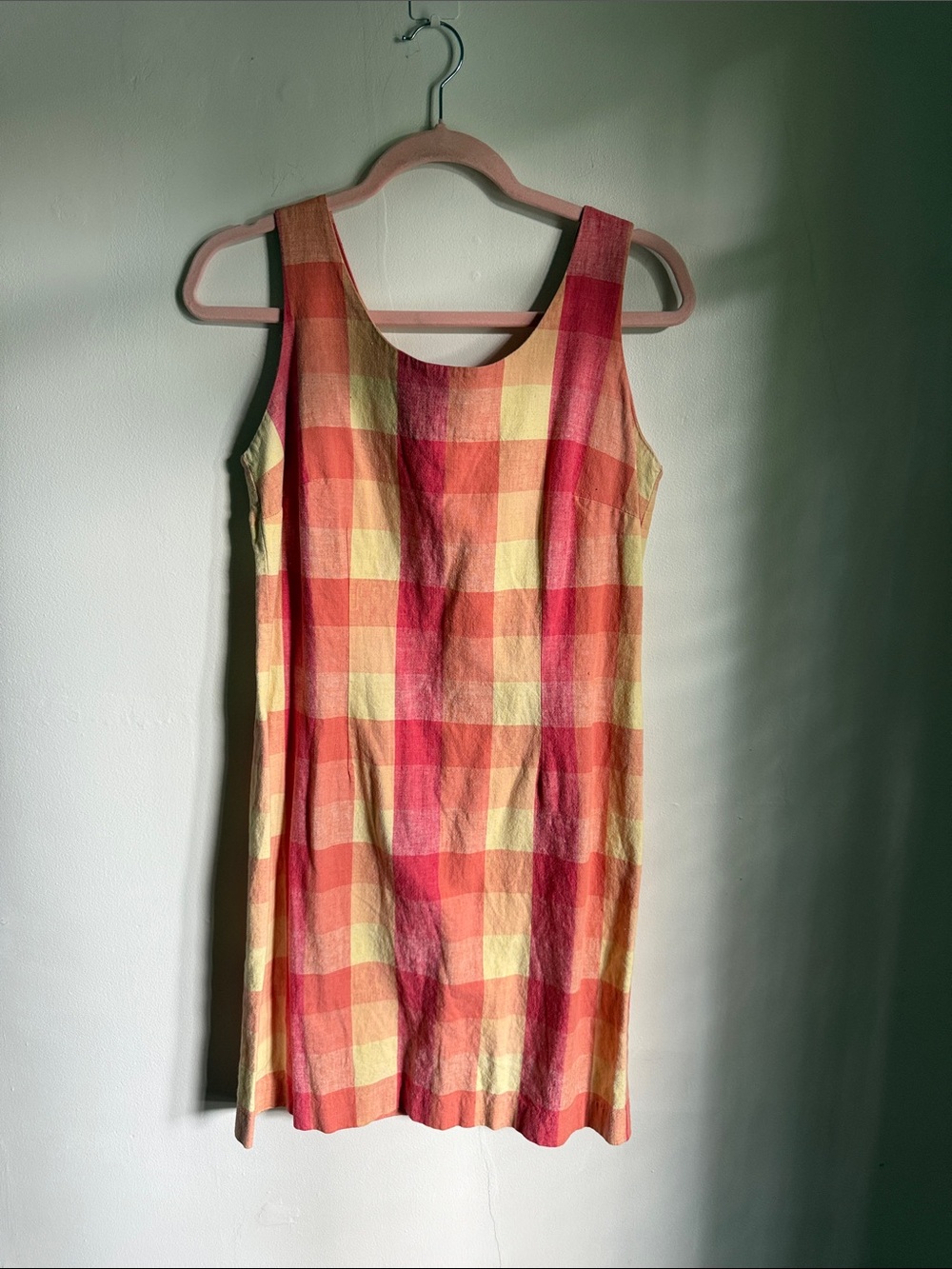 Laura Ashley Coral & Yellow Check Sleeveless Mini Dress